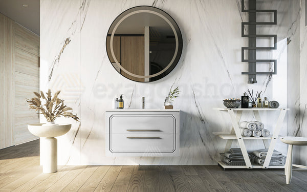 Mobile bagno bianco lucido 80x46 Vienna con lavabo cassetti rifiniti con maniglie cromo