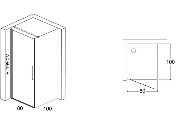 Box doccia 100x80 a battente vetro temperato 6 mm 195 H cromo Linje