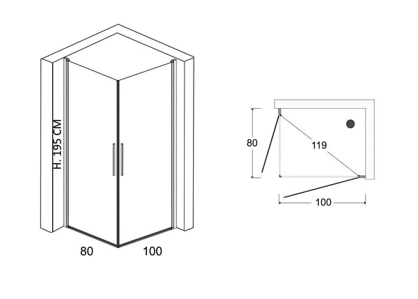 Box doccia 80x100 doppio battente vetro temperato 6 mm 195 H cromo Linje