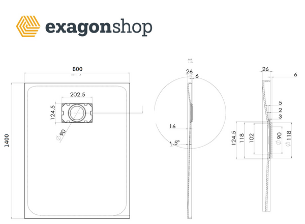 Quarzo piatto doccia 80x140 in smc effetto pietra ardesia bianco