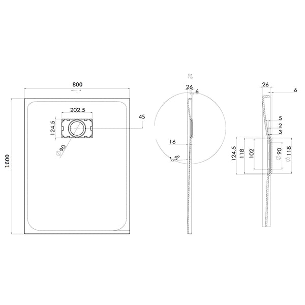 Quarzo piatto doccia 160X80 in smc effetto pietra ardesia beige