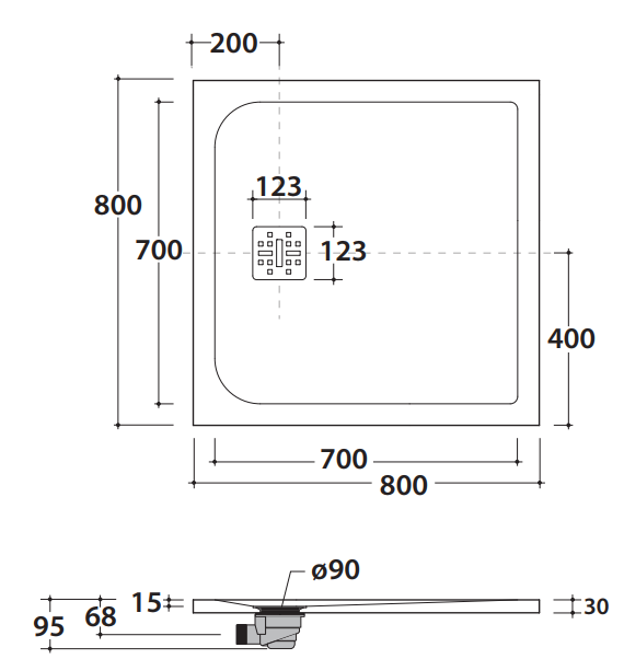Globo Docciapietra Piatto doccia 80x80 cm H 3 reversibile in mineralsolid da appoggio o filo pavimento con piletta nero