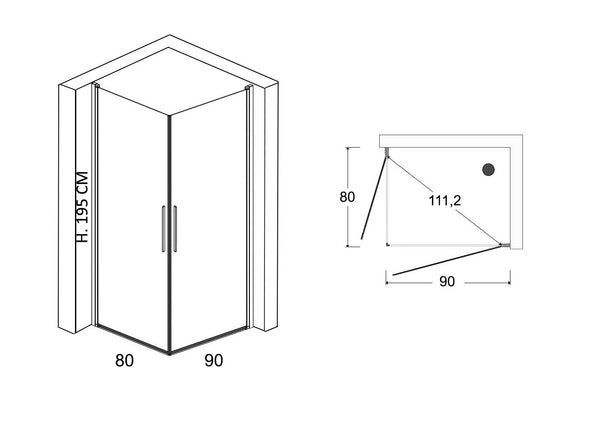 Box doccia 80x90 doppio battente vetro temperato 6 mm 195 H cromo Linje