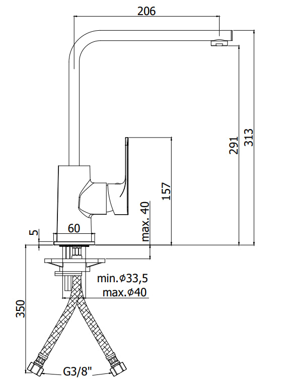 Paffoni Sly Sy180 Miscelatore lavello canna piatta orientabile cromo