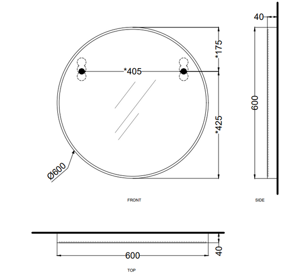 Cielo I Catini Round Specchio 60 cm tondo Con Scocca Laccata In Legno nero matt