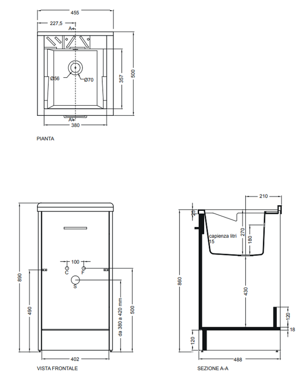 Colavene Domestica DL4551B lavatoio 45x50 con anta apertura sinistra e tavola lavapanni in legno bianco