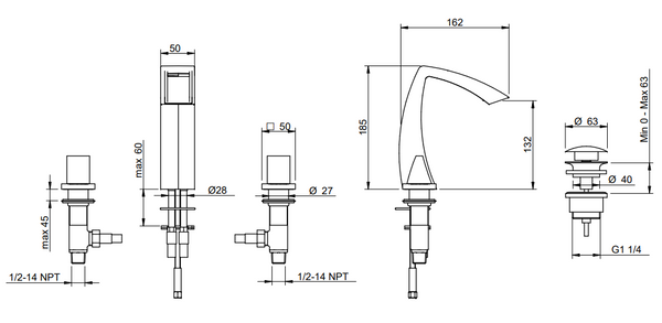 Treemme Arche IT3216CCKAZZ batteria lavabo 3 fori con cascata cromo