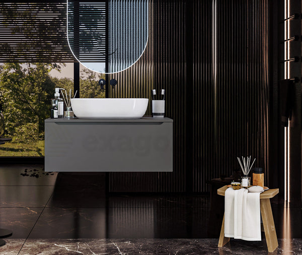 Mobile Bagno grigio opaco 90x50 Amalfi un Cassetto e Lavabo da appoggio in ceramica