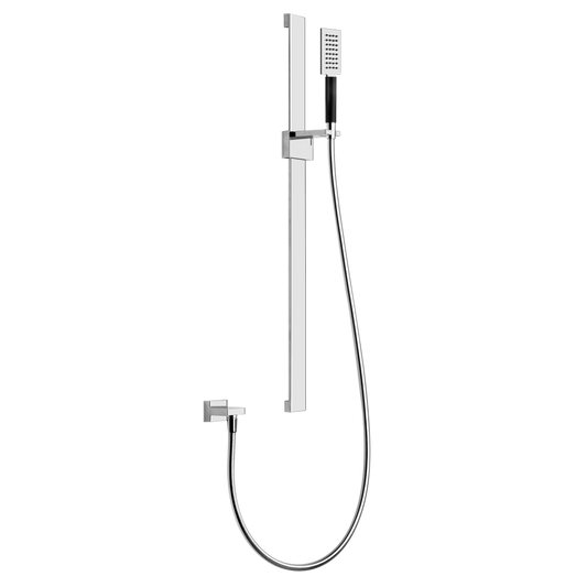 Gessi Asta doccia Saliscendi Con Doccetta mirror steel Tre, dettaglio ravvicinato della finitura e del marchio