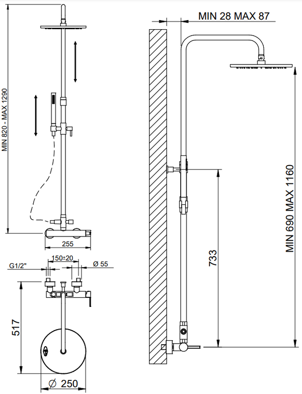 Treemme Time Time-out IT5160CCTLZZ colonna doccia con gruppo doccetta e soffione 25 cm anticalcare in ottone cromo