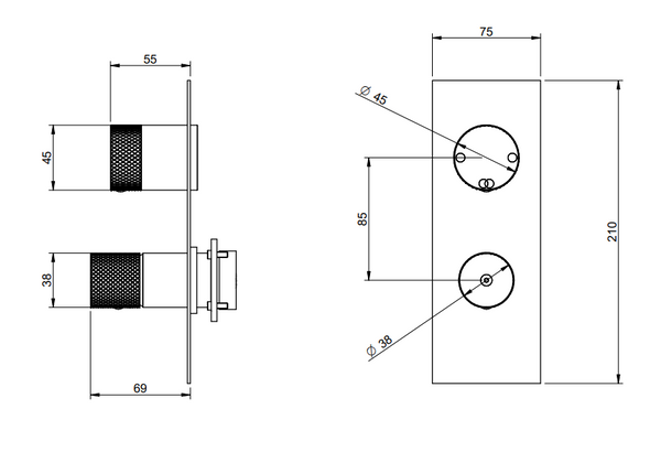 Treemme 22mm RWIT11A2IS01 miscelatore doccia monocomando a muro 2 uscite senza parte incasso inox satinato