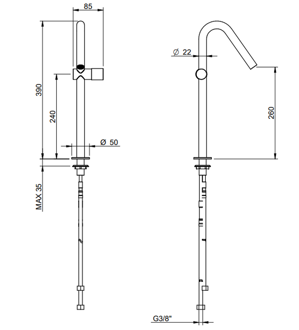 Treemme 22mm it1118is2hzz miscelatore lavabo monocomando 260 inox satinato