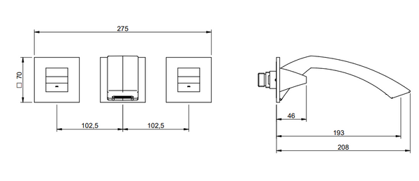 Treemme Arche gruppo lavabo a muro 193 mm senza parte incasso cromo RWIT0752CC15