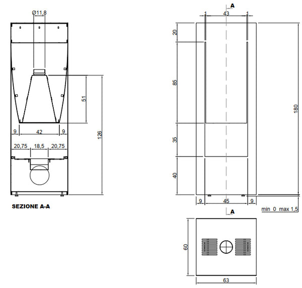 Antonio Lupi Cantob63 Camino Bifacciale Bioetanolo 63x60x180 cm Ruggine Cat. H