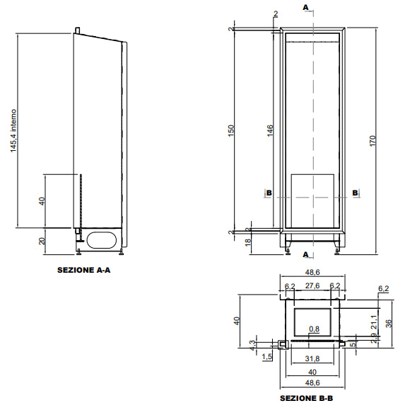 Antonio Lupi Teka170 camino A Bioetanolo 48,6x40x170 cm