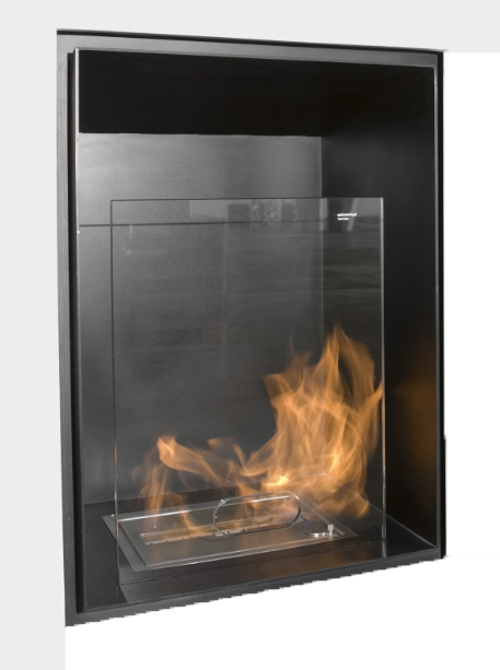Antonio Lupi camino 81x48 A Bioetanolo nero Teka81, vista laterale che mostra profilo e dimensioni - Antonio Lupi Design