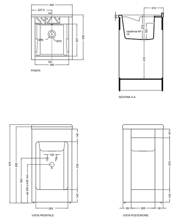 Colavene Lavacril mobile lavatoio 45x50 con serrandina a scomparsa laterale in abs metacrilato bianco