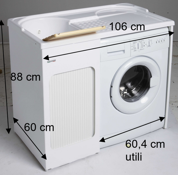 Colavene Lavacril mobile lavatoio per lavatrice a destra 106x60 con serrandina a scomparsa in abs metacrilato bianco