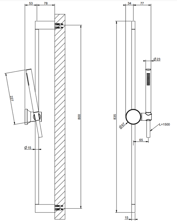 Asta saliscendi con doccetta anticalcare e flessibile 150 cm cromo Origini 66145 Gessi