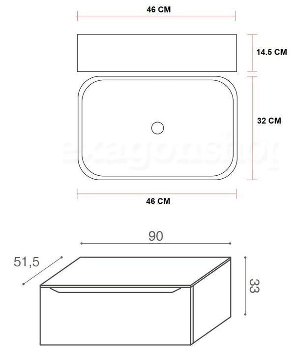 Mobile Bagno bianco opaco 90x50 Amalfi Un Cassetto e Lavabo da appoggio in ceramica