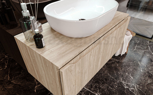 Mobile Bagno Teak 90x50 Amalfi Con Un Cassetto e Lavabo da appoggio in ceramica