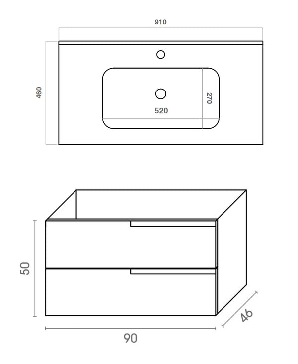 Mobile bagno Bianco 90x46 Sorrento due cassetti con lavabo integrato in ceramica