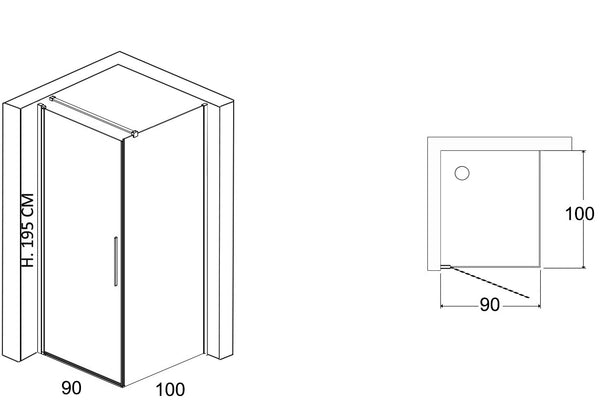 Box doccia 100x90 a battente vetro temperato 6 mm 195 H cromo Linje
