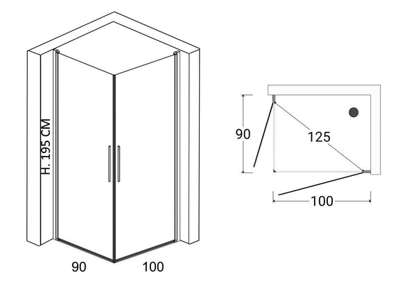 Box doccia 90x100 doppio battente vetro temperato 6 mm 195 H cromo Linje