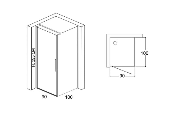 Box doccia 90x100 battente vetro temperato 6 mm 195 H cromo Linje