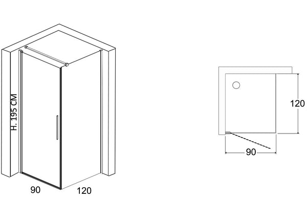 Box doccia 90x120 a battente vetro temperato 6 mm 195 H cromo Linje