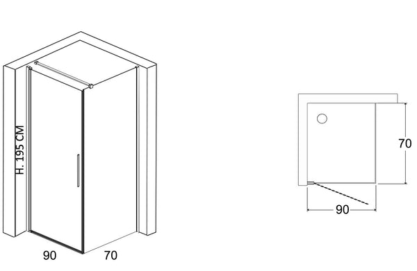 Box doccia 70x90 battente vetro temperato 6 mm 195 H cromo Linje