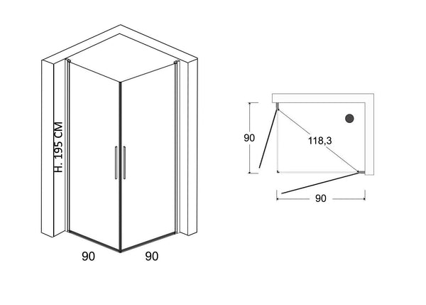 Box doccia 90x90 doppio battente vetro temperato 6 mm 195 H cromo Linje