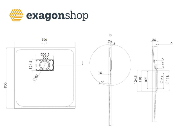 Quarzo piatto doccia 90x90 in smc effetto pietra ardesia bianco