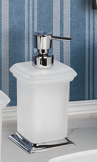 Colombo portofino dispenser in vetro acidato naturale cromo, dettaglio ravvicinato del materiale e dell'aggancio...