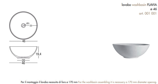 NIC Design Flavia Lavabo da appoggio 46 cm Bianco Lucido