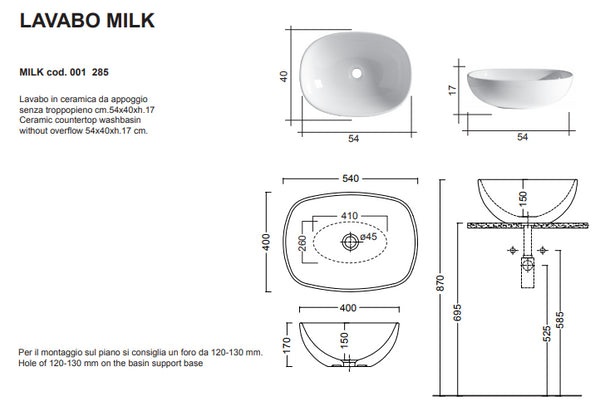 Milk Lavabo Appoggio 54x40x17 Antracite Matt