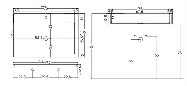 Cool Lavabo 75x51 Bianco Lucido