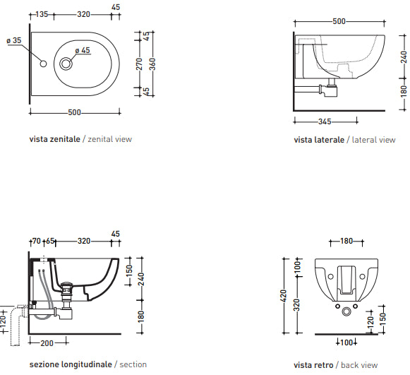 Bidet Sospeso 50x36xh24 Bianco Quick QK218 Ceramiche Flaminia