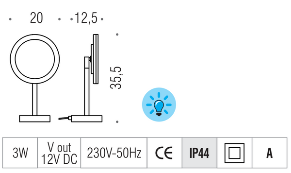Colombo b9750 Specchio Ingranditore x3 da appoggio Con luce Led 3w Cromo