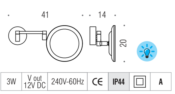 Colombo design b9751 specchio ingranditore x3 a parete con luce led 3w cromo