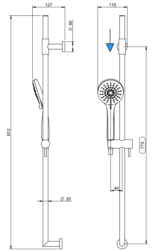 Treemme Los IT6595CCZZZZ asta doccia 91 cm con doccetta saliscendi senza presa acqua in ottone cromo