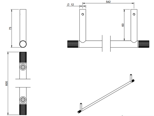 Treemme 22mm portasciugamani 60 cm inox satinato Acciaio, dettaglio ravvicinato del materiale e dell'aggancio...