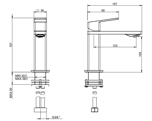 Treemme Pa36 miscelatore monocomando lavabo 104 mm cromo IT8B11CCQFZZ