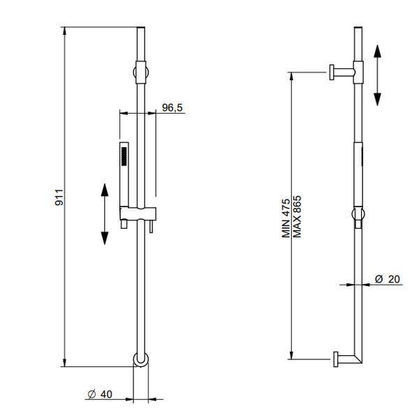 Treemme Los IT6529CCZZZZ asta doccia 91 cm con doccetta e saliscendi senza presa acqua cromo