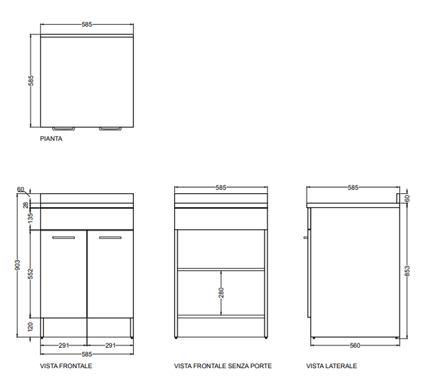 Colavene mobile bagno 60x60 a due ante con ripiano interno bianco lucido