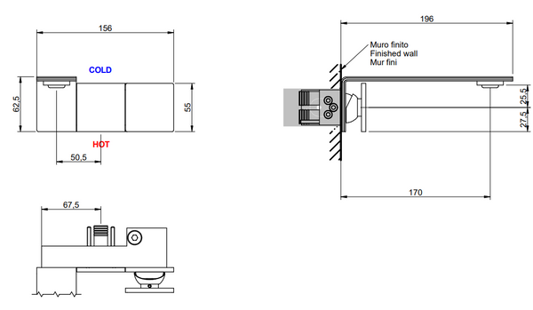 Treemme 5mm rwit2851is96 miscelatore lavabo senza parte incasso inox satinato