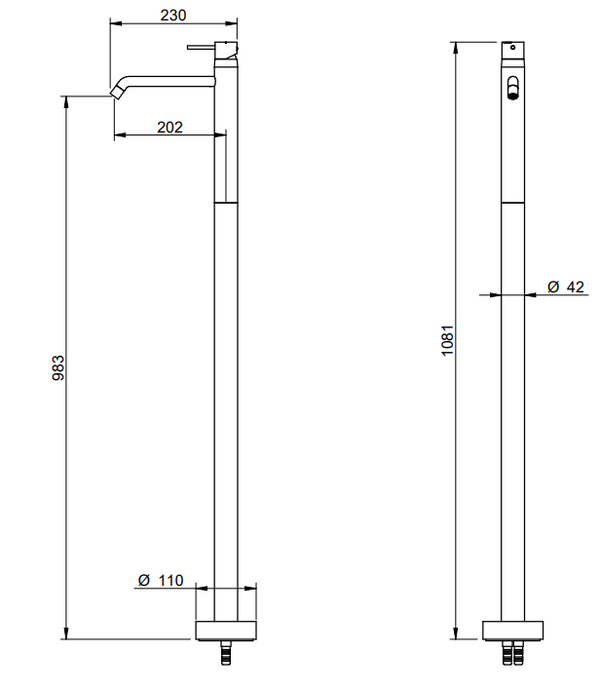 Treemme Up+ miscelatore lavabo a pavimento monocomando senza parte incasso cromo