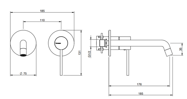 Treemme Up+ RWIT6BC5CC01 miscelatore monocomando lavabo 176mm a muro senza parte incasso cromo