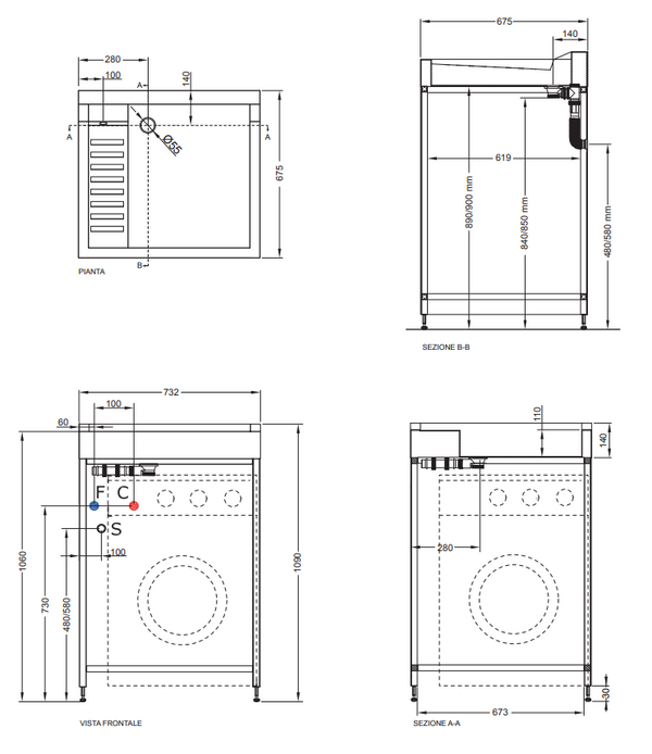 Colavene Lavacril On mobile lavatoio con vano lavatrice 73x67 H.109 struttura in alluminio e abs metacrilato bianco lucido