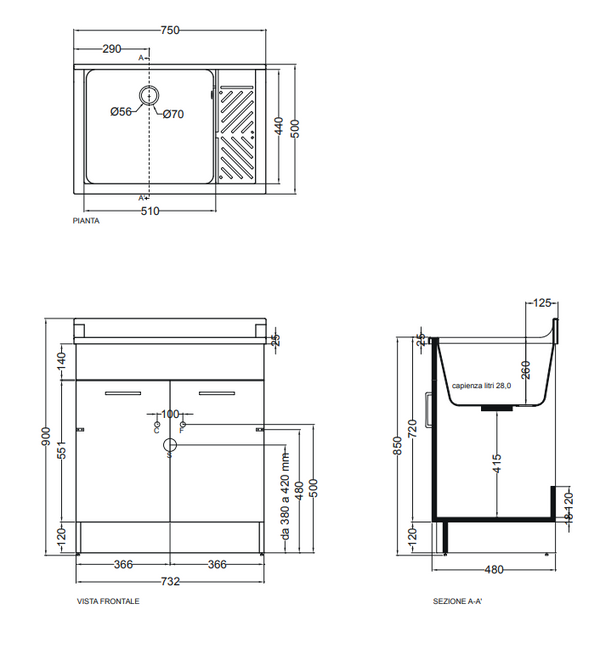 Colavene lindo mobile lavatoio 75x50 senza cesto bianco lucido